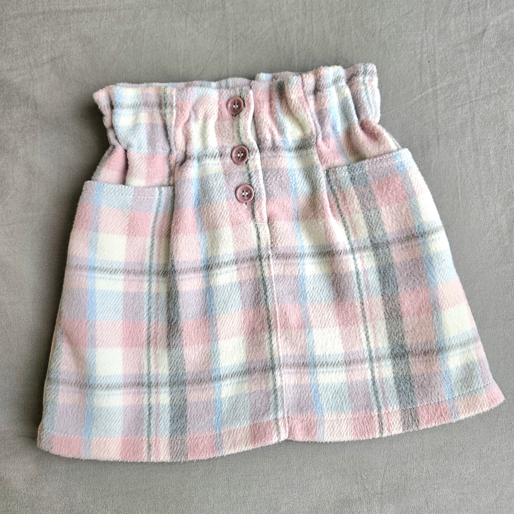 Pastel Plaid Button Skirt for Kids